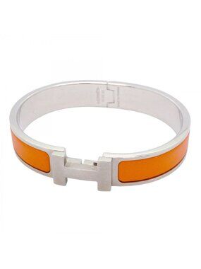 Hermes Bangle Clic Clac PM Metal Silver Orange Bracelet